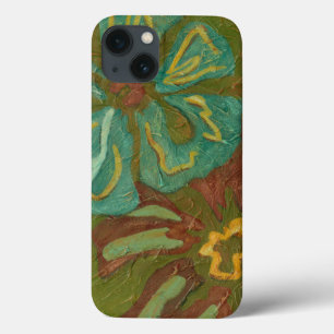 Aqua en verbrand Oranje bloemen op groene achtergr Case-Mate iPhone Case