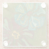 Aqua en verbrand Oranje bloemen op groene achtergr Glazen Onderzetter (Achterkant)