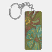 Aqua en verbrand Oranje bloemen op groene achtergr Sleutelhanger (Voorkant Links)