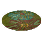 Aqua en verbrand Oranje bloemen op groene achtergr Snijplank (Hoek)