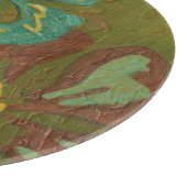 Aqua en verbrand Oranje bloemen op groene achtergr Snijplank (Hoek)