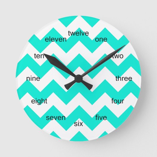 Aqua en White Chevron Pattern Ronde Klok (Voorkant)