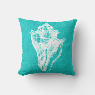 Aqua en White Crown Conch Shell Burlap Kijk uit Kussen