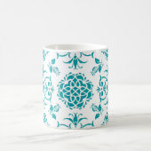 Aqua en White Floral Damask Pattern Koffiemok (Center)