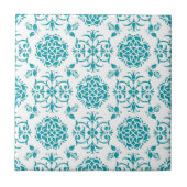 Aqua en White Floral Damask Pattern Tegeltje (Voorkant)