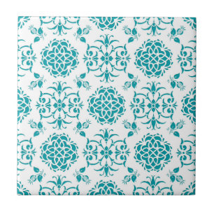 Aqua en White Floral Damask Pattern Tegeltje