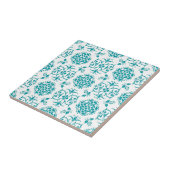 Aqua en White Floral Damask Pattern Tegeltje (Zijkant)