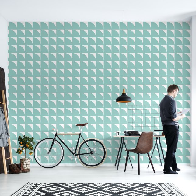 Aqua en White Geometric Pattern Behang (Woonkamer)