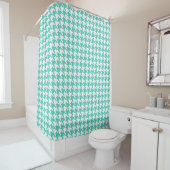 Aqua en White Houndstooth Pattern Douchegordijn (In situ)