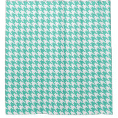 Aqua en White Houndstooth Pattern Douchegordijn (Voorkant)