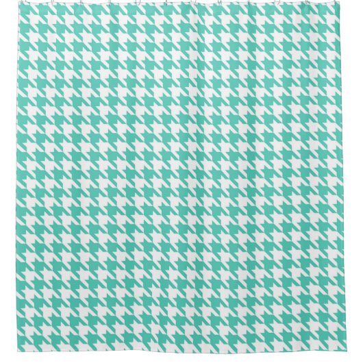 Aqua en White Houndstooth Pattern Douchegordijn (Voorkant)