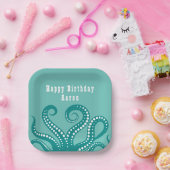 Aqua en White Octopus Tentacles Papieren Bordje (Feest)