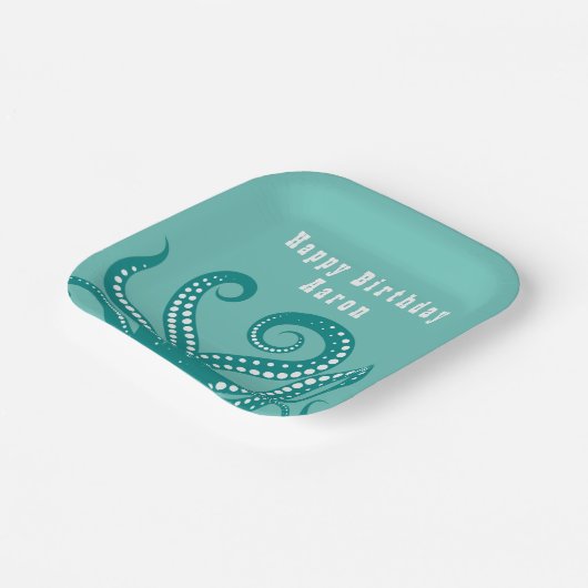 Aqua en White Octopus Tentacles Papieren Bordje (Gebogen)