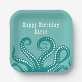 Aqua en White Octopus Tentacles Papieren Bordje (Voorkant)