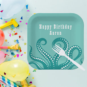 Aqua en White Octopus Tentacles Papieren Bordje