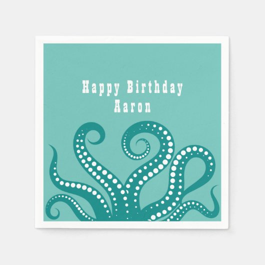 Aqua en White Octopus Tentacles Servet (Voorkant)