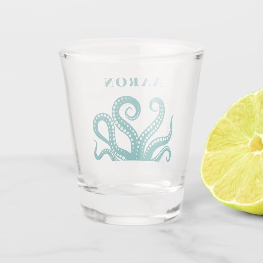 Aqua en White Octopus Tentacles Shot Glas (Achterkant)