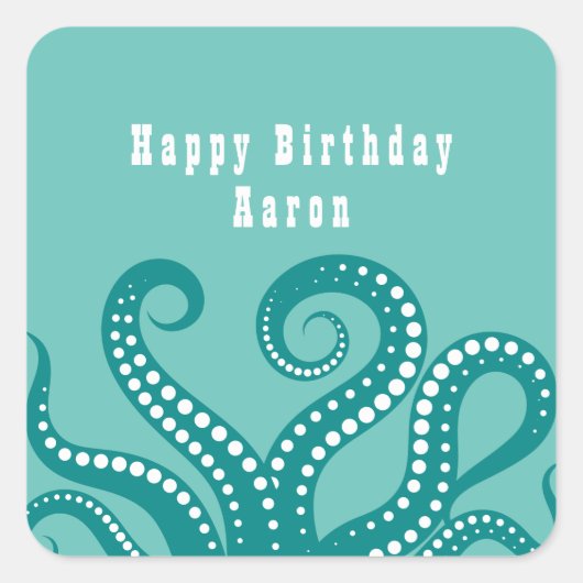 Aqua en White Octopus Tentacles Vierkante Sticker (Voorkant)