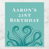 Aqua en White Octopus Tentacles Wijn Etiket (Enkel label)