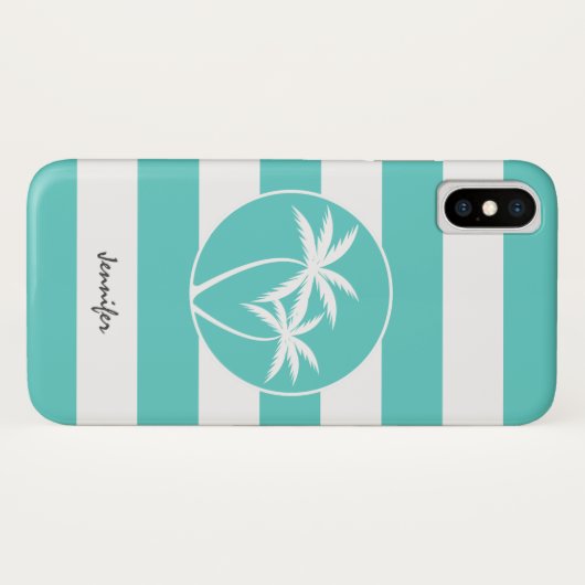 Aqua en White Palm Logo Stripes met naam Case-Mate iPhone Case (Achterkant (horizontaal))