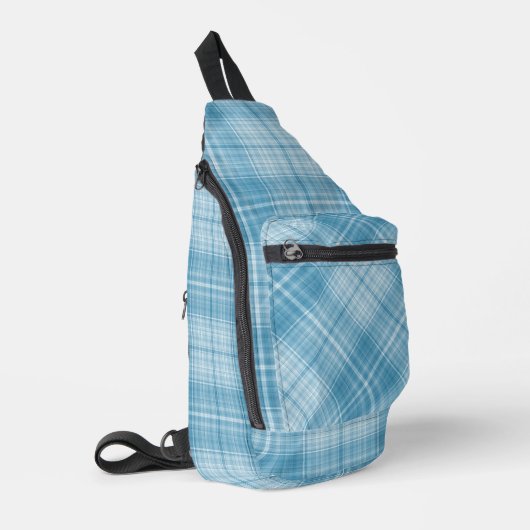 Aqua en White Plaid Sling Bag (Linkerhoek)