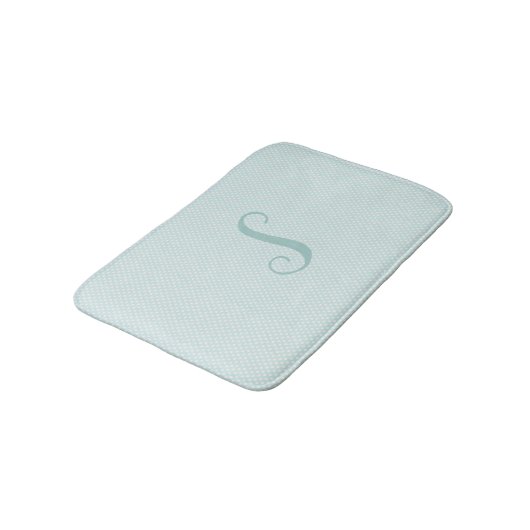Aqua en White Polka Dot Monogrammed Bath Mat (Gekanteld)
