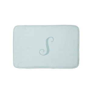 Aqua en White Polka Dot Monogrammed Bath Mat