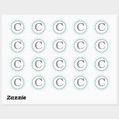 Aqua en White Polka Dot Monogrammed Sticker (Vel)
