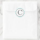 Aqua en White Polka Dot Monogrammed Sticker (Tas)