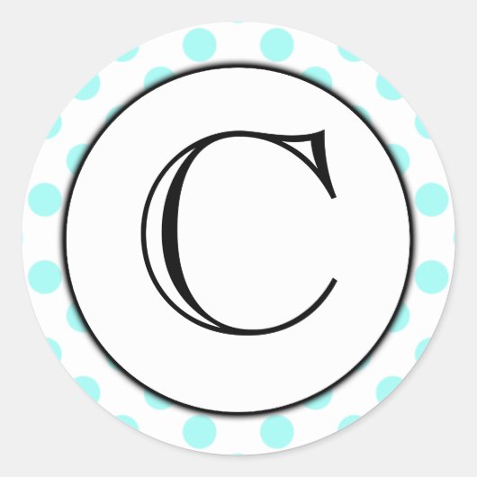 Aqua en White Polka Dot Monogrammed Sticker (Voorkant)