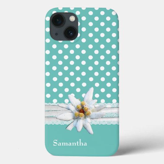 Aqua en White Polka Dots en Edelweiss Case-Mate iPhone Case (Achterkant)