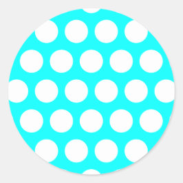 Aqua en White Polka Dots Ronde Sticker