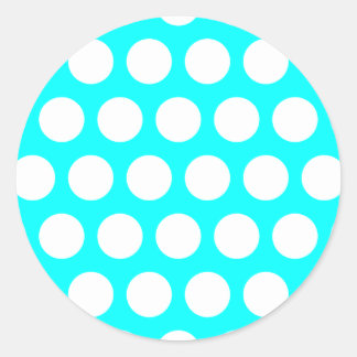 Aqua en White Polka Dots Ronde Sticker