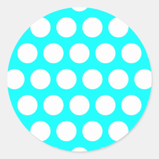 Aqua en White Polka Dots Ronde Sticker (Voorkant)