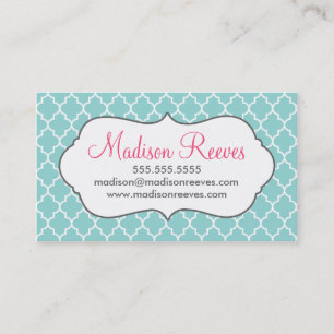 Aqua en White Quatrefoil Business Card Template Visitekaartje