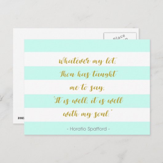 Aqua en White striped "It is Well With My Soul" Briefkaart (Voorkant / Achterkant)