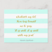 Aqua en White striped "It is Well With My Soul" Briefkaart (Voorkant)