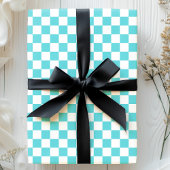 Aqua en wit dambordpatroon cadeaupapier