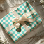 Aqua en wit dambordpatroon cadeaupapier