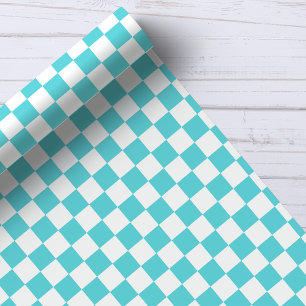Aqua en wit dambordpatroon cadeaupapier