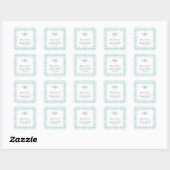 Aqua en wit geruit monogram bedankt vierkante sticker (Vel)