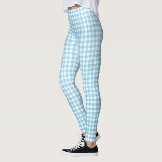 aqua en wit gingham patroon leggings (Links)