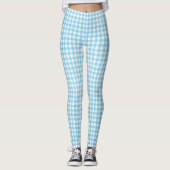 aqua en wit gingham patroon leggings (Voorkant)