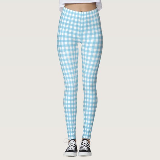 aqua en wit gingham patroon leggings (Voorkant)