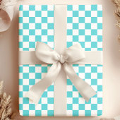 Aqua en wit schaakbordpatroon cadeaupapier