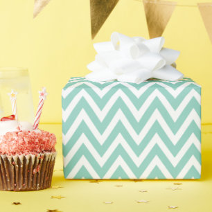 Aqua en witte Chevron Cadeaupapier