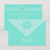 Aqua en witte Chevron RSVP Kaartje (Voorkant / Achterkant)