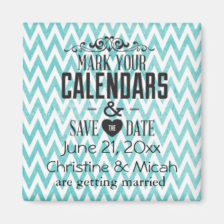 Aqua en witte Chevron Sla de datum op Magneet