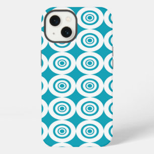 Aqua en witte concentrische cirkels patroon iPhone 13 hoesje
