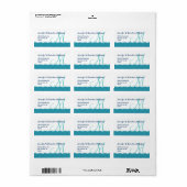 Aqua en Witte Damast Monogram Kant Rand Bruiloft Etiket (Full Sheet)